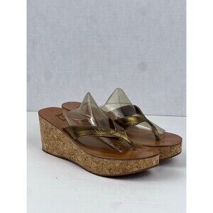 K Jacques Womens Wedge Heel Platform T Strap Sandals